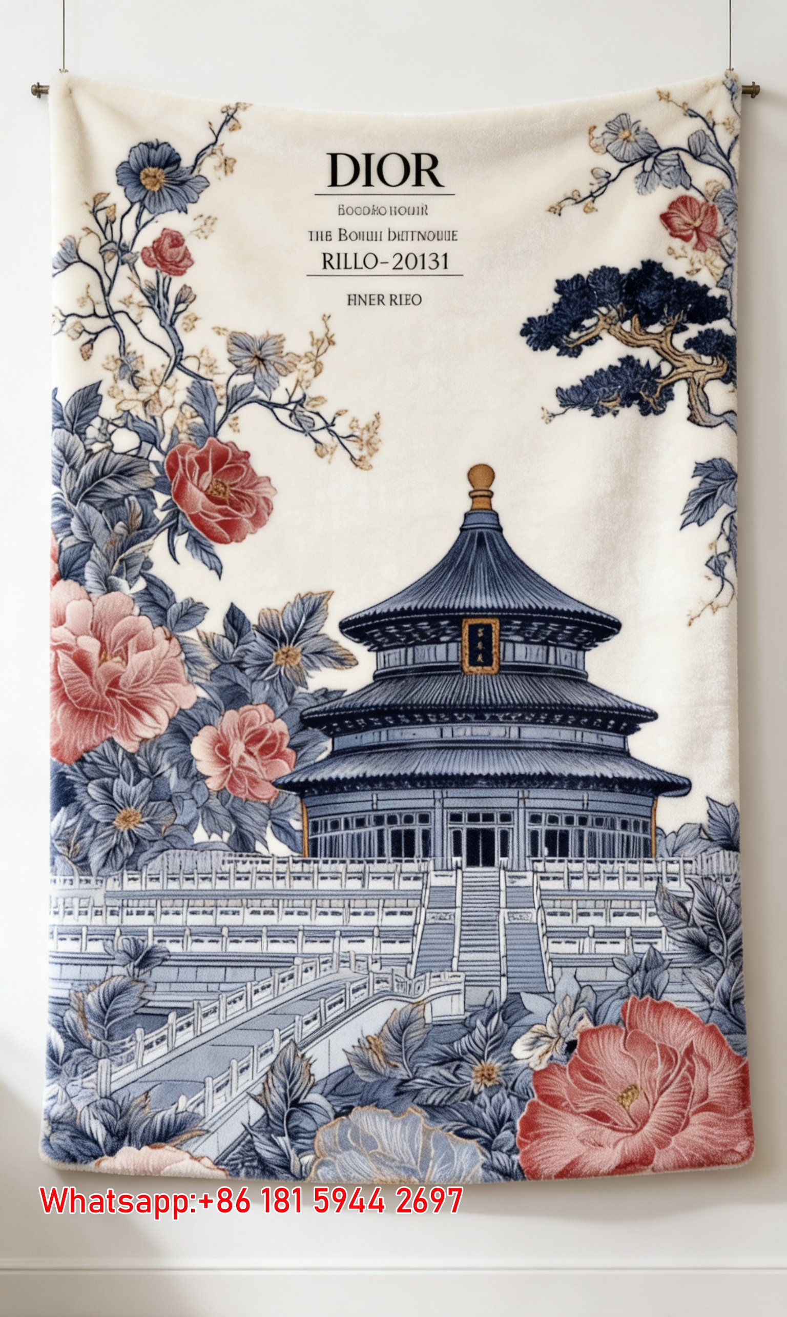 Dior Oriental Garden & Temple Print Flannel Fleece Blanket D097